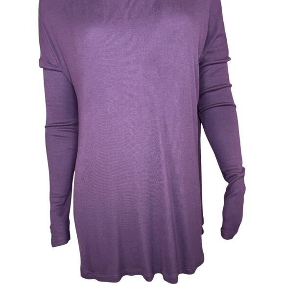 H by Bordeaux Women' Medium Purple Long Sleeve Top Ribbed Knit Stretch Open Back - Picture 3 of 14